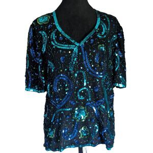 Vintage Mark & John by Gopal 100% Silk Beaded Sequin Mermaid Core Top
